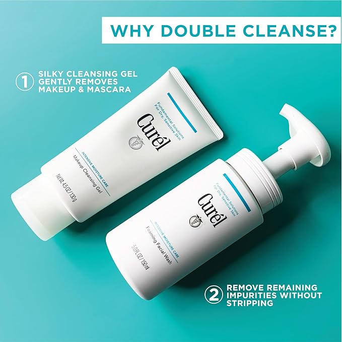 Curel Japanese Skin Care Foaming Daily Face Wash for Sensitive Skin, Hydrating Facial Cleanser for Dry Skin, pH-Balanced and Fragrance-Free, 5 Oz (Step 2 of 2-Step Skincare)
