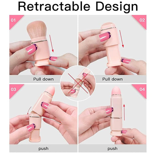 Vtrem Portable Retractable Makeup Brushes Set - 8 in 1 Travel Powder, Angled, Lip, Eyeshadow, Foundation Blending, Beauty Sponge All in One Make Up Brush Set