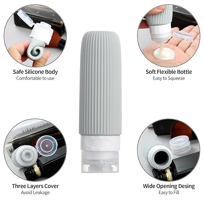 16 Pack Travel Bottles for Toiletries, Large 6oz Silicone Travel Containers, Leak Proof Refillable Liquid Shampoo And Conditioner Travel Essentials