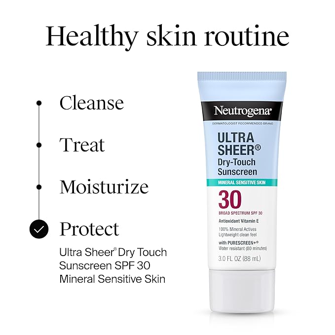 Neutrogena Ultra Sheer Dry-Touch Mineral Sunscreen For Face & Body, SPF 30 Broad-Spectrum UVA/UVB Protection, Titanium Dioxide & Zinc Oxide Sunscreen, Oxybenzone-Free, 3.0 fl. oz