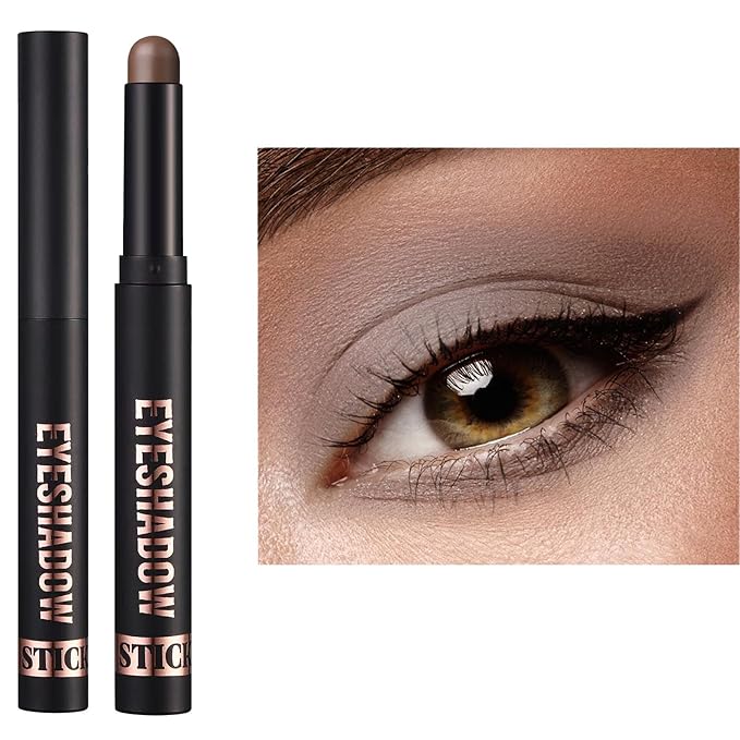 Neutral Gray Brown Matte Eyeshadow stick, Cream Eyeshadow Pencil Makeup, High Pigmented Crease-proof Eye Shadow Brightener stick, Hypoallergenic Waterproof Long Lasting Eye Highlighter Stick (21#)