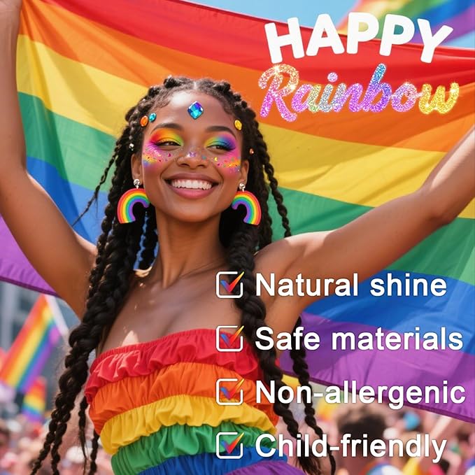 10Pcs Rainbow Face Makeup Patches, Glitter Freckles Face Tattoo for Teenagers & Young Women, Sparkle Freckles Waterproof Face Glitter Freckles for Christmas (10PcsH Rainbow)