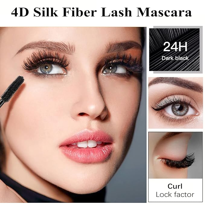 4D Silk Fiber Lash Mascara Extension - Voluminous Fiber Mascara - Waterproof & Smudge-Proof - Long-Lasting, No Flaking, No Clumping - All Day Exquisitely Full (3 Packs)
