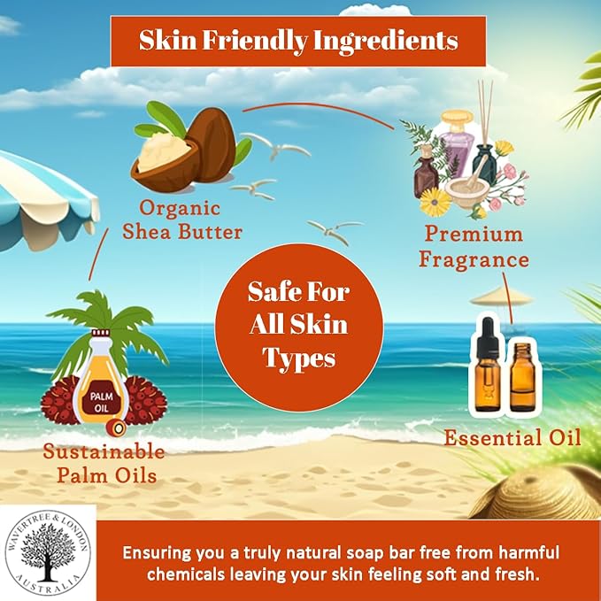 Wavertree & London Summer Spritz Scented Natural Soap (2 Bars), 7oz Moisturizing French Triple Milled Soap Bars enriched with shea butter - Pure Plant Based Bath & Body Bars for All Skin Types