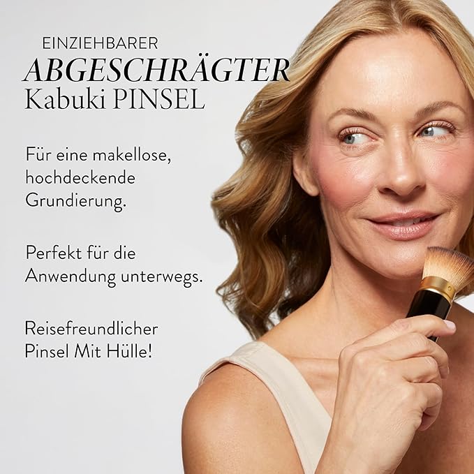 LAURA GELLER NEW YORK Retractable Black Kabuki Brush for Liquid, Cream and Powder Face Makeup With Aluminum Handle