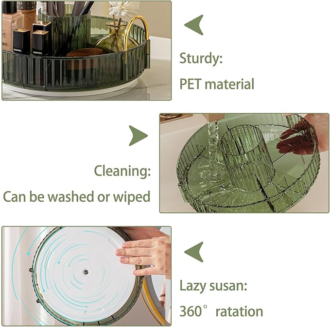 Rotating Makeup Organizer for Vanity, High-Capacity Skincare Clear Make Up Storage Perfume Organizers Cosmetic Dresser Organizer Countertop 360 Spinning (Green, New-2 Tier)