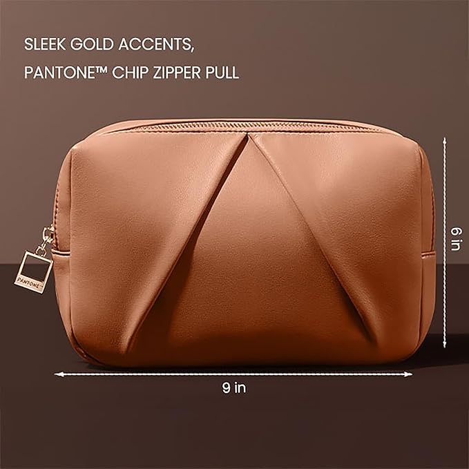 IPSY x PANTONE™ Limited Edition Mocha Mousse-Inspired Beauty Bundle - Makeup Brush Set, Sponges, and Bag – 5 Pro Brushes, 3 Blending Sponges & Soft Vegan Leather Cosmetic Bag