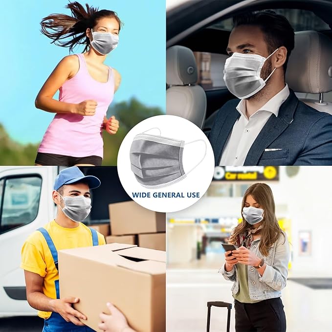 100PCS Masks Grey Disposable Face Mask 3 Ply Breatherable Face Masks