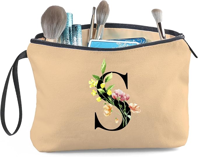 Women Birthday Unique Bride to be Bridal Shower Initial Gifts for Mom Sister Friend Her Teacher Aunt Makeup Cosmetic Bag with Mirror Mothers Day Christmas Graduation S