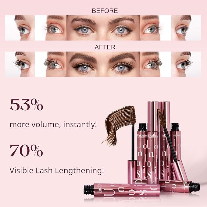 Unidollss Tubing Mascara Brown Length & Volume with Lash-Nourishing Formula, Lash Extension Effect, Smudge-Proof, No Clumps, Washable, Safe for Sensitive Eyes, Perfect for Light Hair & Older Women