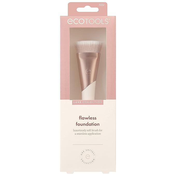 EcoTools Ecofriendly Luxe Flawless Foundation Makeup Brush for Liquid & Cream Foundation, Dense, Synthetic Bristles, Eco-Friendly Premium Quality Makeup Brush, Vegan & Cruelty-Free, 1 Count