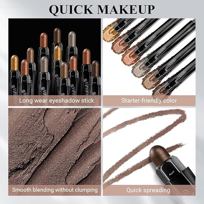 6PCS Eyeshadow Stick Makeup Sets, Brown and Grey Eyeshadow Pen,Metallic And Matte Shimmer Eye Shadow Pencil Crayon, B08-Brown Sugar