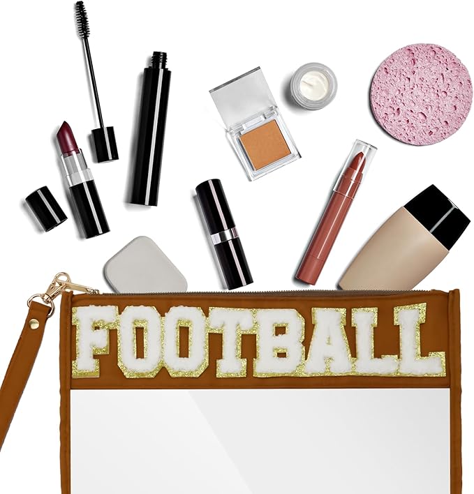 2Pcs football Makeup Bag Set, PVC Large Capacity Portable Transparent Cosmetic Bag, Travel Wash Bag, Stationery Storage Bag