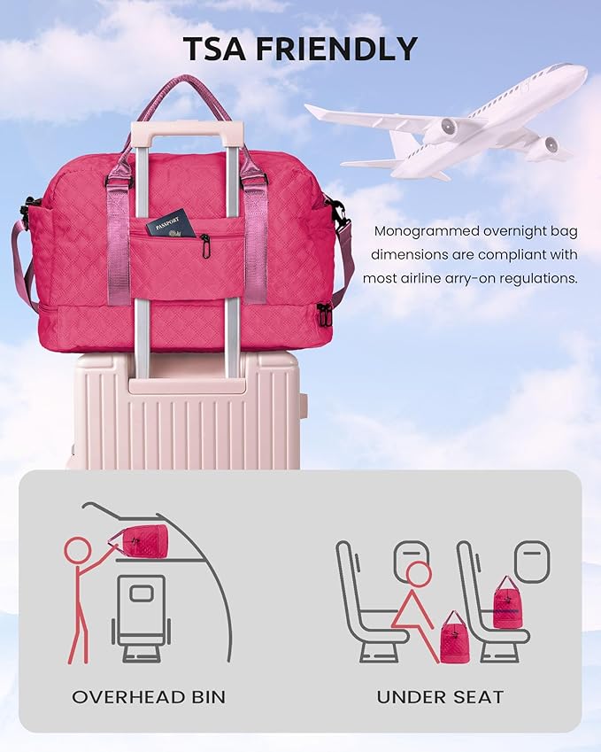 Gifts for Girls 14-16, Birthday Gift-Initial Travel Bag with Shoe Compartment, Personalized Weekender Bag, Monogram Overnight Bag for Women, Letter Travel Bag with Makeup Bag (Letter F)