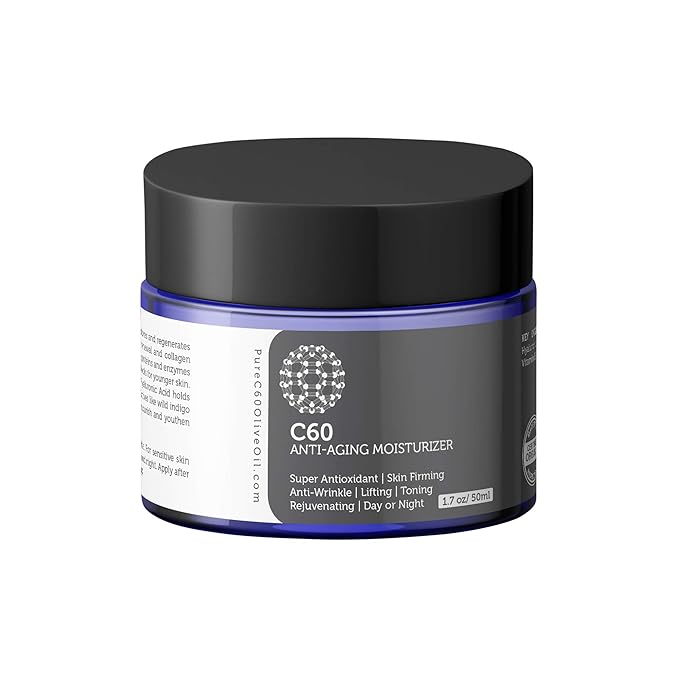 C60 Anti-Aging Moisturizer Face Cream 50ml with Hyaluronic Acid, Vitamins B + C + E & CoQ 10 for Men & Women Made with Organic Ingredients - From The Leading Global Producer