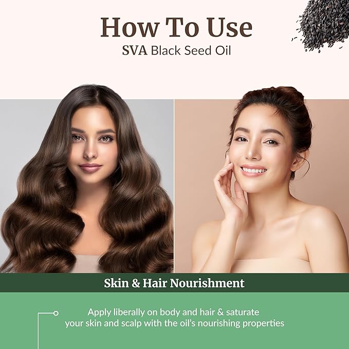 SVA Black Seed Oil - 16 Fl Oz – 100% Natural Cold Pressed Black Seed Oil - for Face, Skin Care, Hair Care, Scalp Massage & Body Massage – Carrier Oil