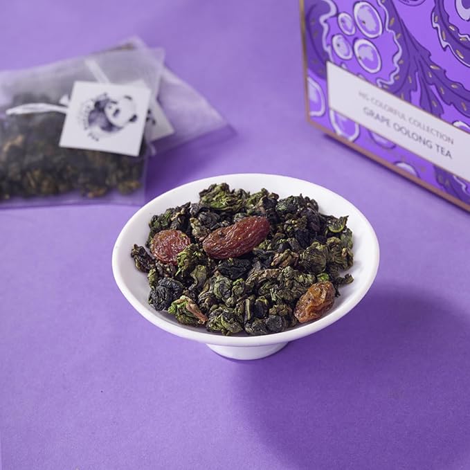 Grape Oolong Tea Gift Set – Fruity & Floral Oolong Blend with Natural Ingredients | 20 Tea Bags (3.5g) + 100g Rock Sugar | Wellness Support, Caffeine Boost | Elegant Holiday Gift Box for Women, Friends, Tea Lovers