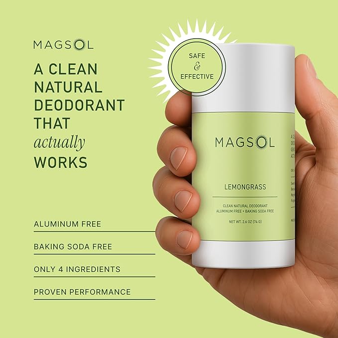 MAGSOL Natural Deodorant for Men & Women | Aluminum Free Deodorant | Gentle on Skin with Sweet Almond Oil & Beeswax | Baking Soda Free | Paraben & Pthalate Free | Lemongrass