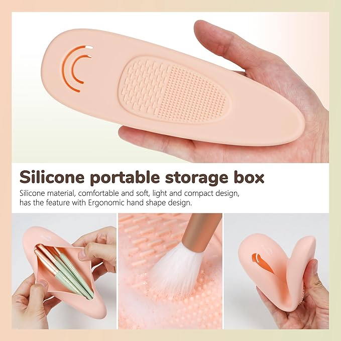 Travel Makeup Brush Set 4 Pcs, Silicon Portable Cosmetic Brush with Pouch, Beginner Friendly, for Foundation Blending Concealers Face Eyeliner Blush Makeup Brushes Kit