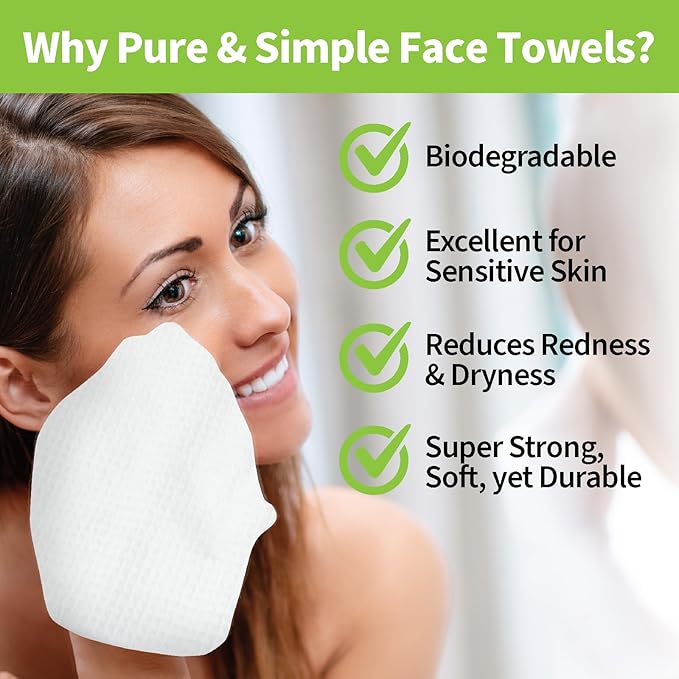 ForPro Premium Pure & Simple XL Facial Towels, Disposable Makeup Remover Dry Wipes, Ultra Soft Lint-Free Biodegradable Face Towels, 100% Vegan & Cruelty-Free, 50-Count