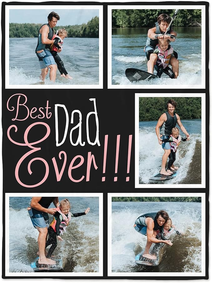 Gifts for Dad Custom Blankets with Photos Personalized Photo Blankets with Picture for Dad, Customized Throws Blanket for Fathers Day Plush Best Daddy Ever Family Husband Men Birthday