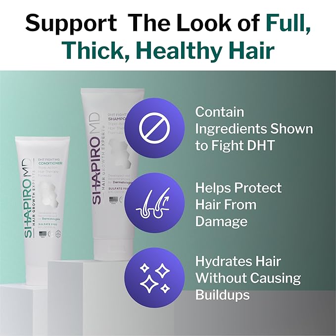 Shapiro MD Hair Growth Experts Hair Loss Shampoo and Conditioner, DHT Fighting Vegan Formula for Thinning Hair Developed by Dermatologists, Experience Healthier, Fuller Thicker Hair, 4 Month Supply