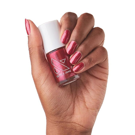 Olive & June Long Lasting Nail Polish | Plump Gel-Like Finish No Lamp Needed | Lasts up to 10 days | Salon-Quality at Home | 15-Free Vegan Cruelty-Free Chip-Resistant Shine | Ruby Shimmer Metallic Red