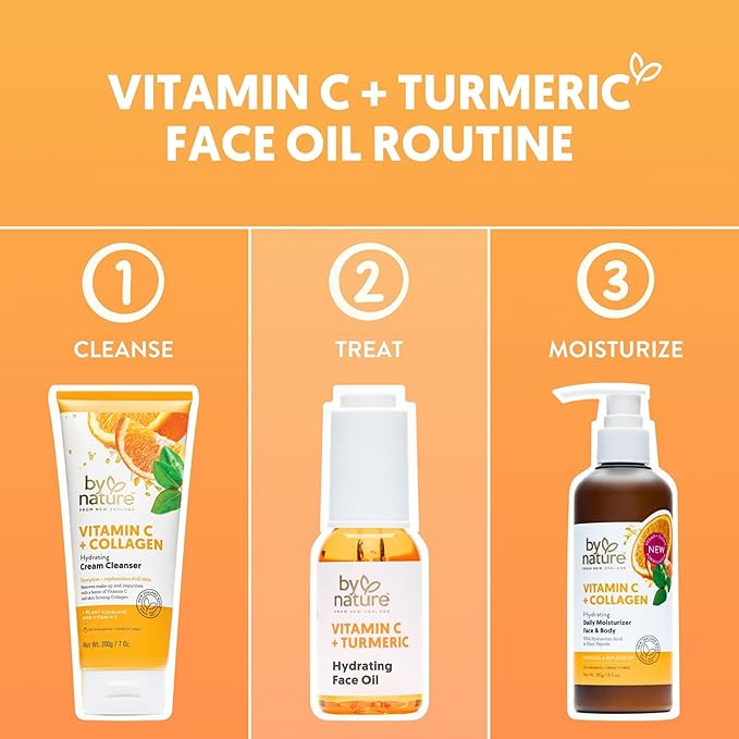 By Nature Brightening & Hydrating Face Oil - Vitamin C Oil & Turmeric Extract Enriched with Plant Squalane Oil for Face- Revitalize Dull, Tired Skin - Vitamin C Face Oil for Women and Men, 1 Fl Oz
