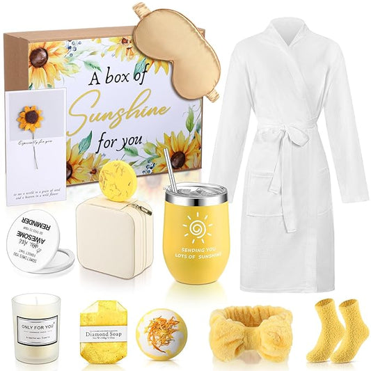 Nuogo 13 Pcs Birthday Gifts for Women Mothers Day Gifts Spa Basket Set for Women Mirrors Socks Steamers Jewelry Case Bath Robe Mom nurse Girlfriend Wife