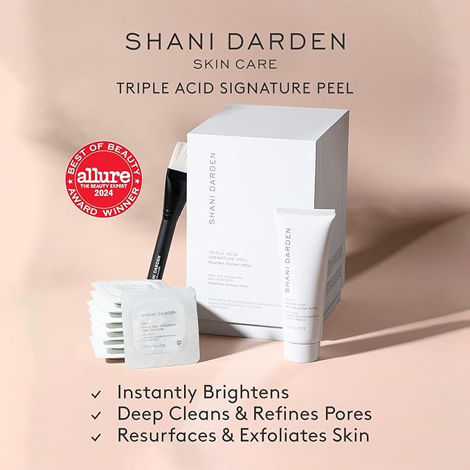 SHANI DARDEN SKIN CARE Triple Acid Peel, 2-Step Exfoliating Face Peel with Mandelic, Lactic & Glycolic Acids, Kaolin Clay Neutralizing Mask & Brush, Helps Improve Dark Spots & Skin Texture, 1.69 fl oz