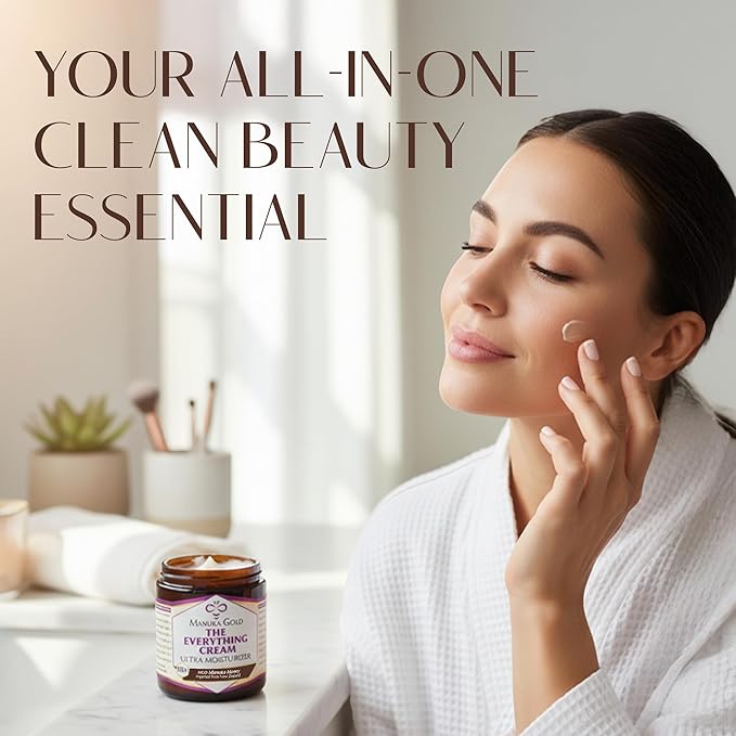 Manuka Gold The Everything Cream - Honey Manuka Cream in Glass Jar with Nourishing Oils for Dry skin - Hydrating Face Moisturizer with Aloe, Shea & Coconut 4 Fl Oz