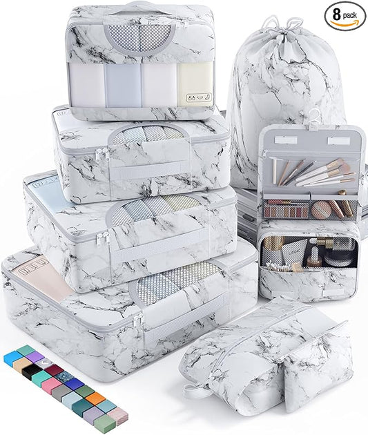 Veken 8 Set Packing Cubes for Travel Essentials, Suitcase Organizer Bags in 4 Sizes, Carry-On Luggage Accessories with Large Laundry & Hanging Toiletry Bag, Must-Have for Airplane, Road Trip & Camping