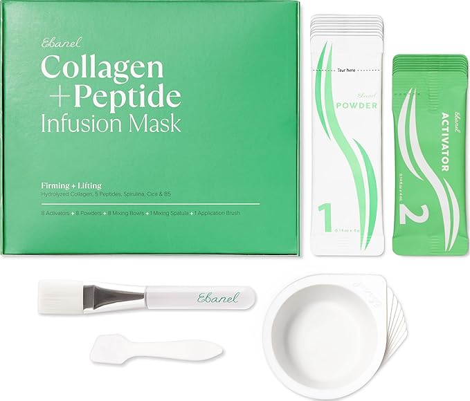 Ebanel Collagen Peptides Wash-Off Face Mask Set, 8 Pack Instant Skin Tightening and Lifting Masks, Brightening Face Mask with Niacinamide, Glutathione, Hyaluronic Acid, Vitamin C, Cica, B5, Albumen