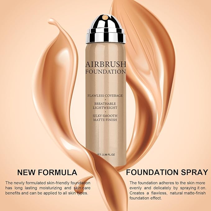 Airbrush Foundation Makeup Spray, Long Lasting Waterproof Full Coverage Foundation for Brighten, Concealer and Hydrating, Natural Matte Finish, Brush and Makeup Sponge Include, 2.36oz (#4 Porcelain)
