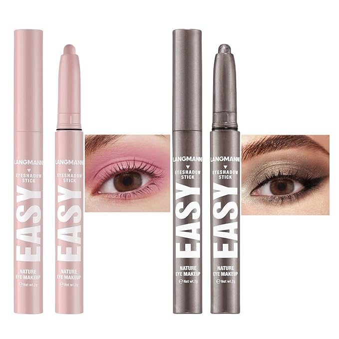 Jolilab Eyeshadow Stick Set, 2 Colors Matte Professional Bright-Colored Contouring and Highlight Eyeshadow Stick, Cream Waterproof Long Lasting High Pigmented Eye Shadow. (2, 01+21 2pcs)