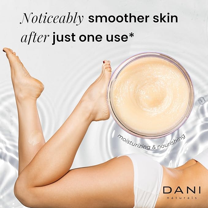 DANI Naturals Exfoliating Sugar Scrub - Warm Sandalwood Vanilla, featuring organic cane sugar and shea butter, gently exfoliates and deeply nourishes for smooth, radiant, and hydrated skin – 14 oz