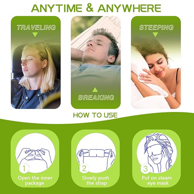 20 Packs Green Tea Scented Steam Eye Mask, Heated Eye Compress for Dry Eyes, Self Heating Eye Masks for Sleep, Spa, Travel Essentials, Relaxation Gift for Women & Men Stocking Stuffers