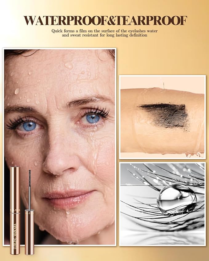 Slim Brush Mascara for Mature Older Women 60 Plus Set, 2 Pcs Black Brown Volume and Length Waterproof No Smudge Eyelashes, Lengthening Tube Hypoallergenic Thinning Mascara, for Sensitive Eyes Makeup