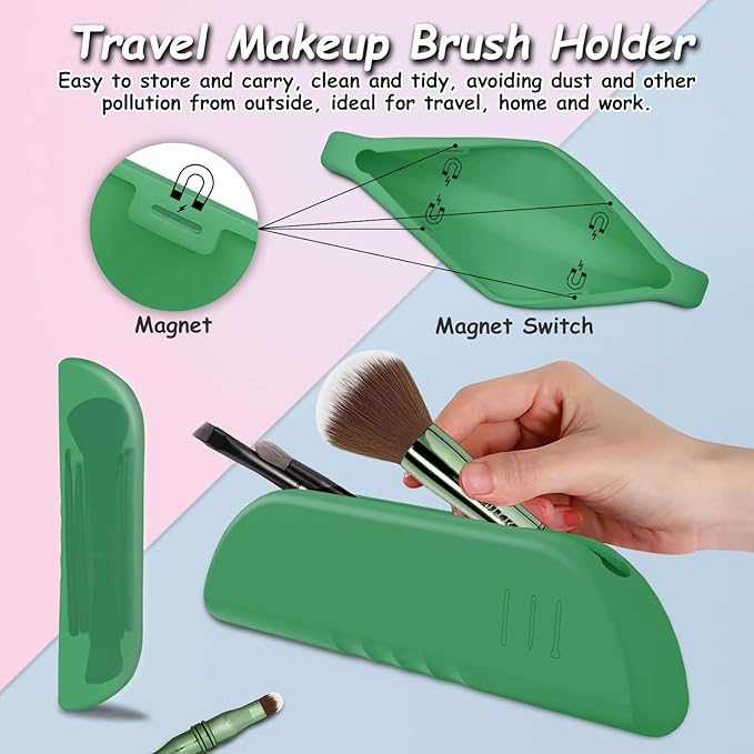 Jilier 4 in 1 Makeup Brush Set with Travel Makeup Brush Holder, Travel Makeup Brushes with Case, Double Sided Makeup Brushes with Silicon Portable Cosmetic Face Brushes Holder
