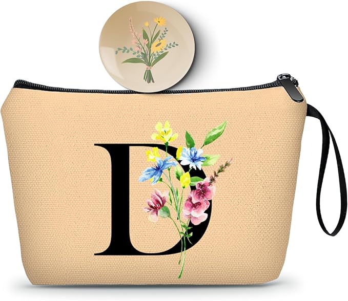 Women Birthday Maid of Honor Monogrammed Gifts for Bride Bridesmaid Sister Friend Her Teacher Makeup Cosmetic Bag with Mirror Mothers Day Christmas Graduation D