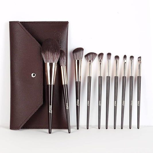 MSQ Make Up Brushes 10Pcs Makeup Brush Set Foundation Brush Blending Brush (Brown)