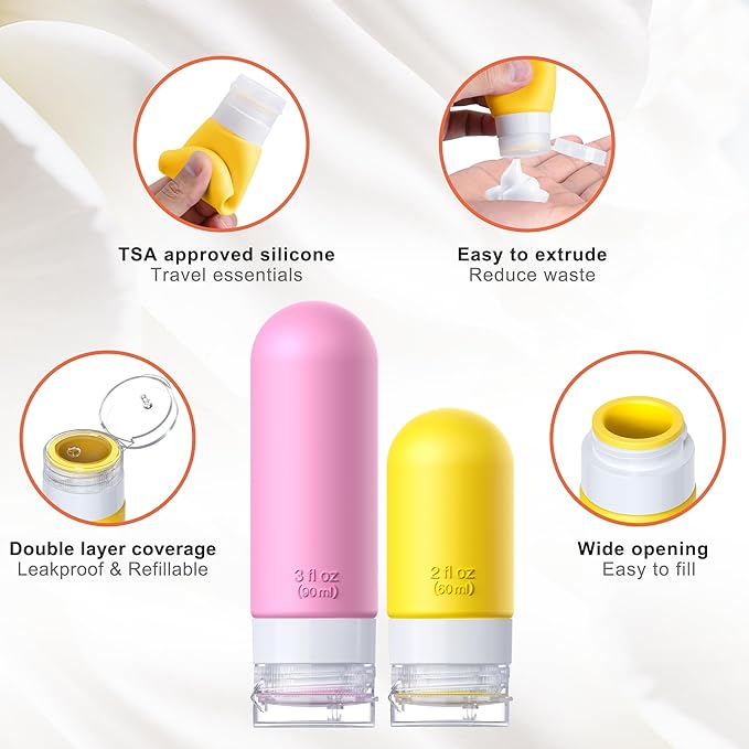 20Pack Travel Bottles for Toiletries, Silicone TSA Approved Travel Size Containers, Travel Essentials Leak Proof Refillable Liquid, Travel Shampoo and Conditioner Bottles