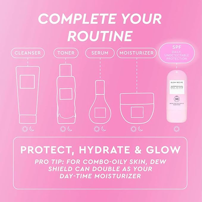 Glow Recipe Dew Shield Korean Face Sunscreen SPF 30 - Hydrating Moisturizer & Dewy, Lightweight Sunscreen - Formulated with Broad Spectrum UV Protection with No White Cast or Pilling (15ml)