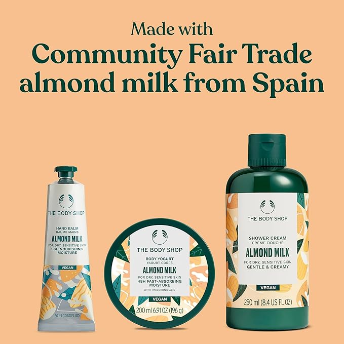 The Body Shop Nourish & Flourish Almond Milk Gift Box - 3 Piece Set, Shower Cream, Body Yogurt, Hand Balm, Vegan