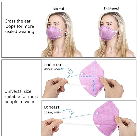 akgk KN95 Face Mask 50 PCS, Breathable Protection Masks, 5-Ply KN95 Hot Pink Masks, Cup Dust Safety Masks
