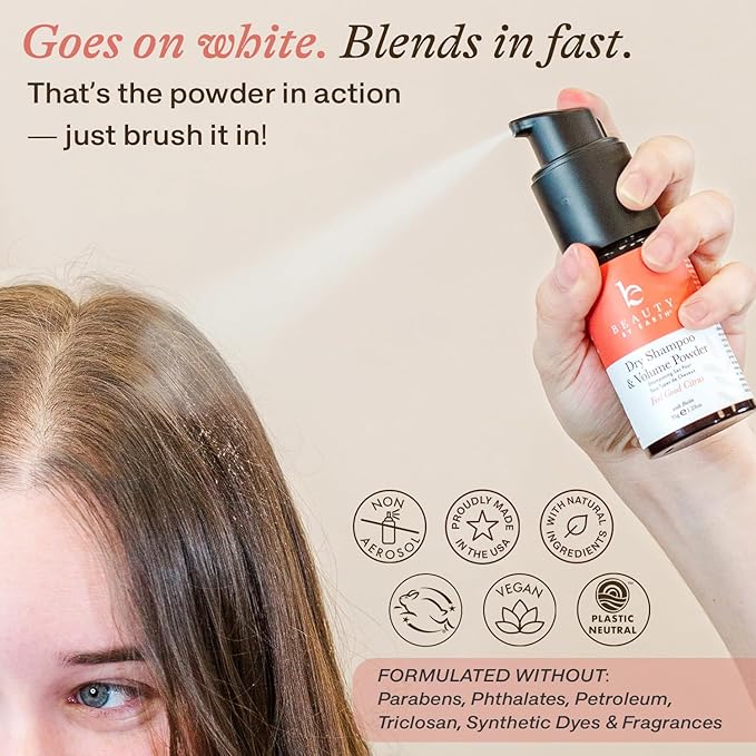 Beauty by Earth Non Aerosol Dry Shampoo Powder - Volumizing Non Toxic with Biotion, Oil-Absorbing Natural Ingredients, Made in USA