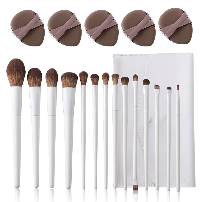 Makeup Brushes Set 14-Piece Premium Synthetic Makeup Brush Foundation Powder Contour Concealers Eyeshadow Blending Makeup Brushes with Powder Puffs and Brush Bag