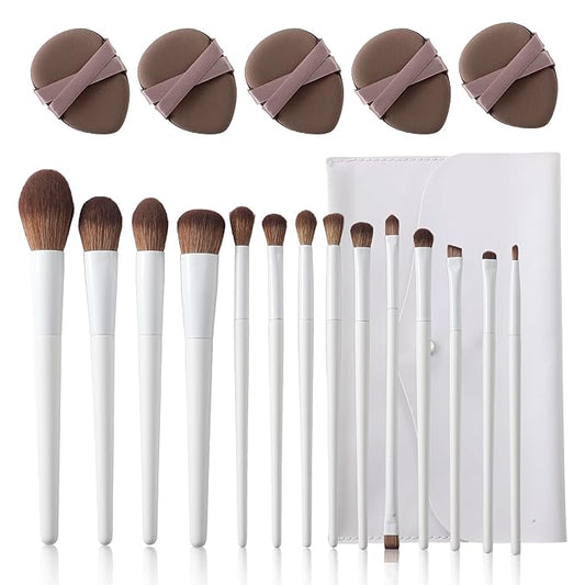 Makeup Brushes Set 14-Piece Premium Synthetic Makeup Brush Foundation Powder Contour Concealers Eyeshadow Blending Makeup Brushes with Powder Puffs and Brush Bag