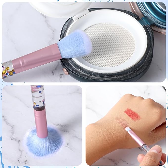 7 Pcs Makeup Brushes for Women, Cute Pink Makeup Brushes Crystal Sparkles Fan Blush Foundation Powder Lip Highlight Eye Shadow Eyebrow Brush Set With Sequins Handle Professional for Girl(Blue)