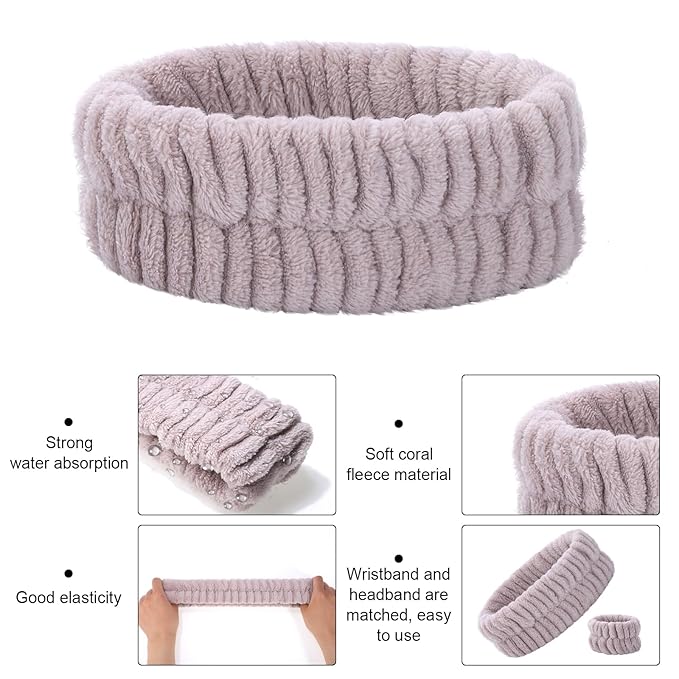 obeoby Spa Headband for Washing Face, 12 Pcs Makeup Headband and Wristband Set for Skincare Makeup Bath Stocking Stuffers for Women Girls
